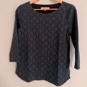 Loft, black with teal, 3/4 sleeved top (size S)